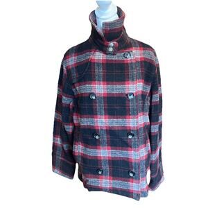 Woolrich Black Red Plaid Coat Jacket Wool Blend Double Breasted Women's medium